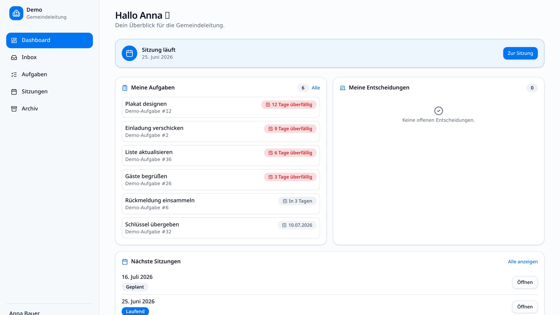 Vocatio Dashboard Vorschau