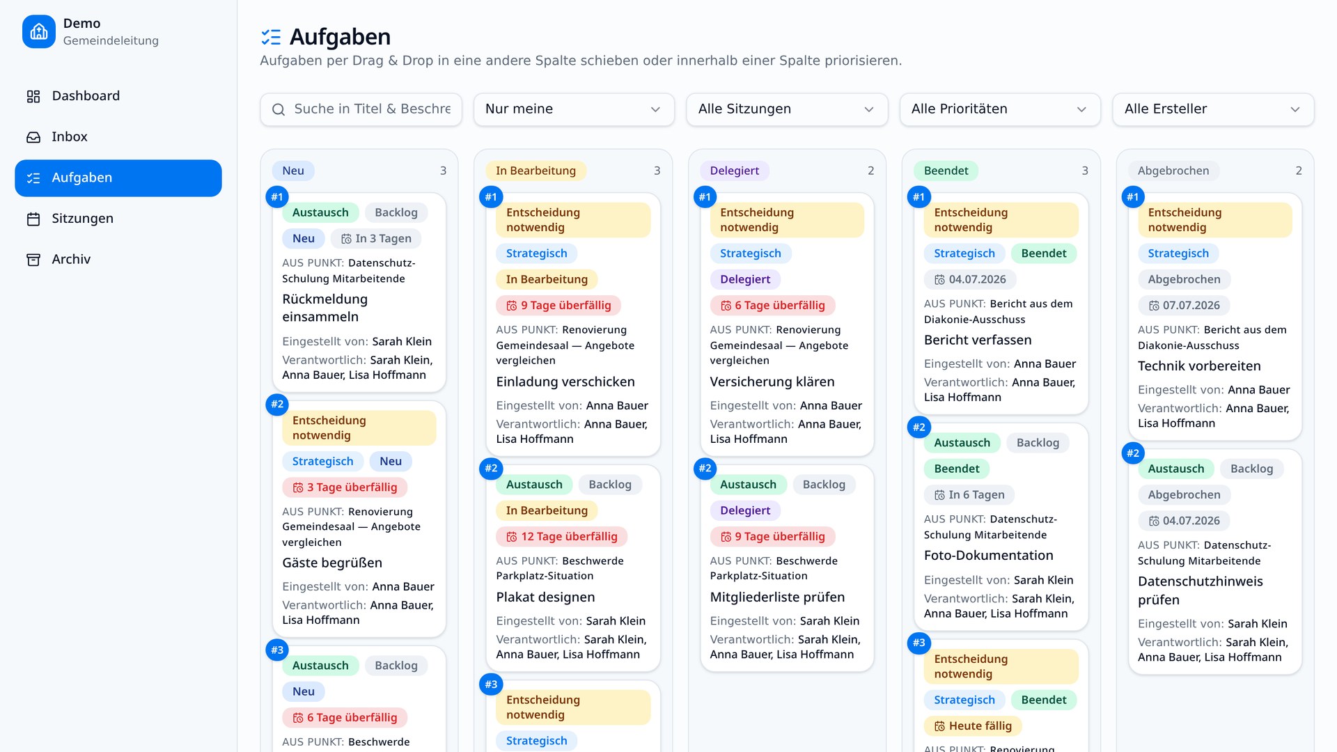 Persönliches Aufgabenboard