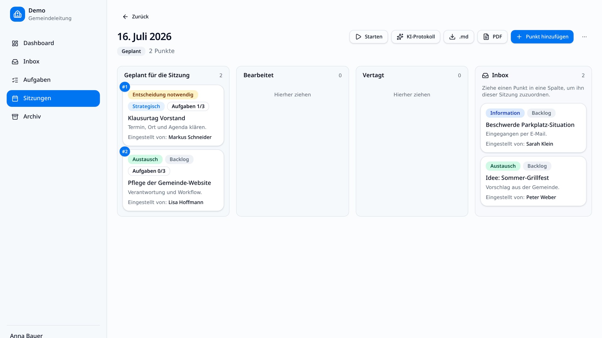 Kanban-Moderation für jede Sitzung